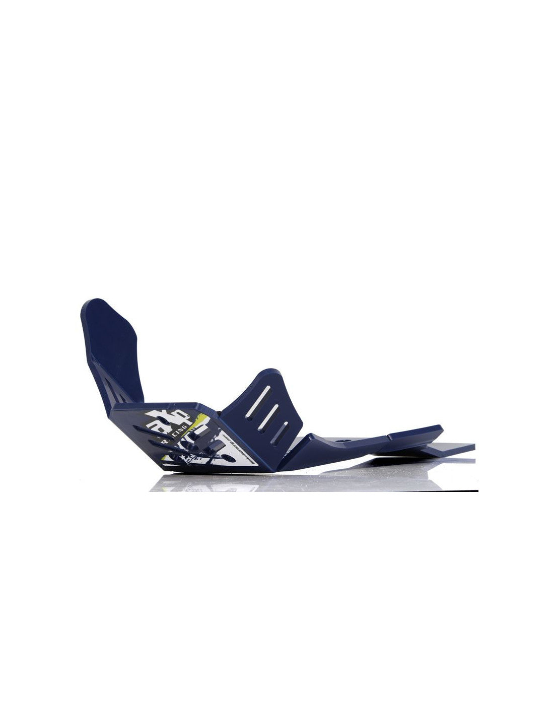 Left side of the blue HDPE plastic skid plate with linkage guard for Husqvarna FE450 - FE501
