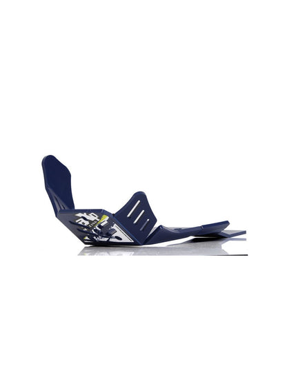 Left side of the blue HDPE plastic skid plate with linkage guard for Husqvarna FE450 - FE501