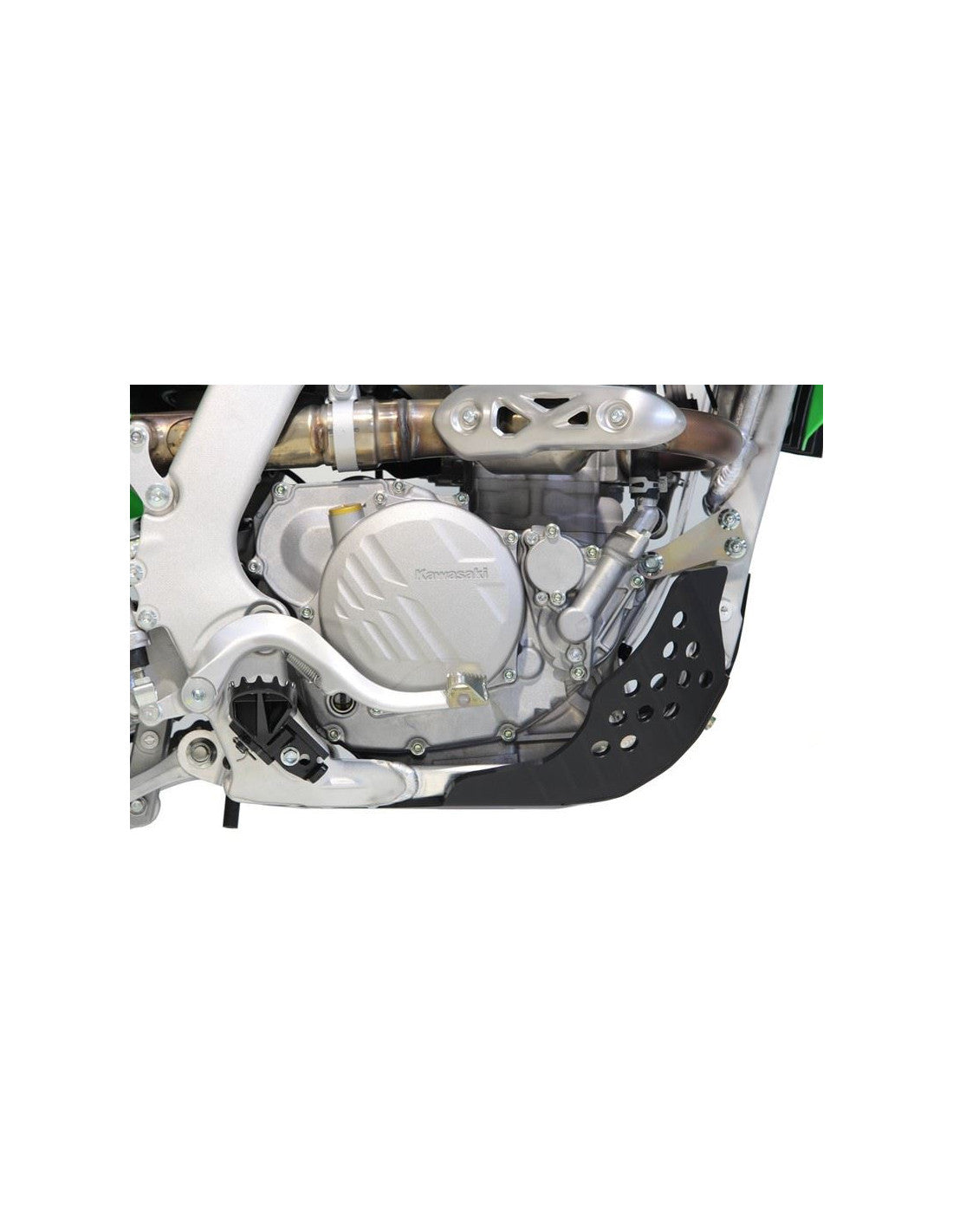 Right side of the 6mm black HDPE plastic skid plate for Kawasaki KX250