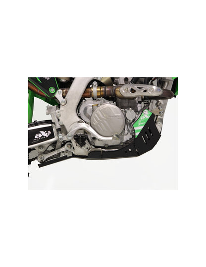 Right side of the black HDPE plastic skid plate with linkage guard for Kawasaki KX250