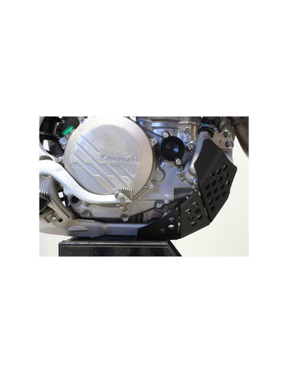 Right side of the black HDPE plastic skid plate for Kawasaki KX450