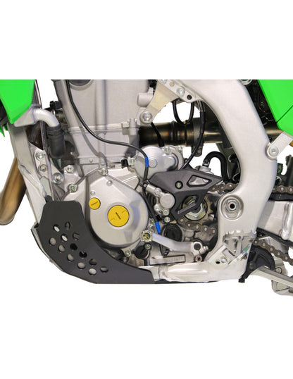 Left side of the 6mm black HDPE plastic skid plate for Kawasaki KX450