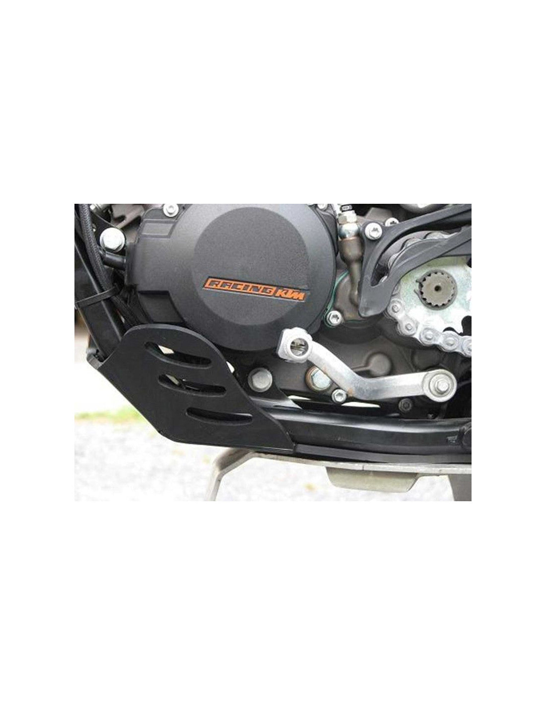Left side of the black HDPE plastic skid plate for KTM 125SX - 125EXC