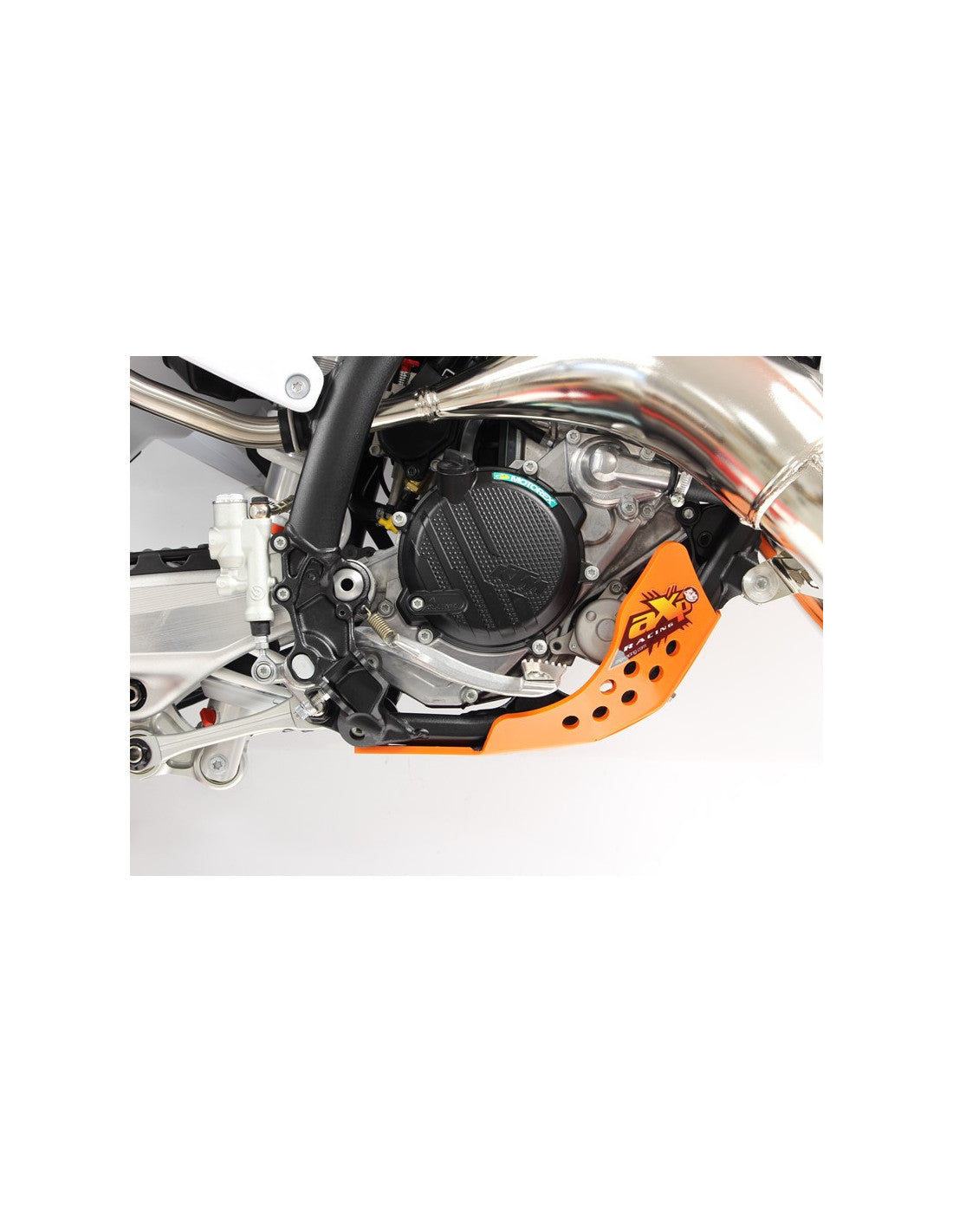 Right side of the orange HDPE plastic skid plate for KTM 125SX and 150EXC