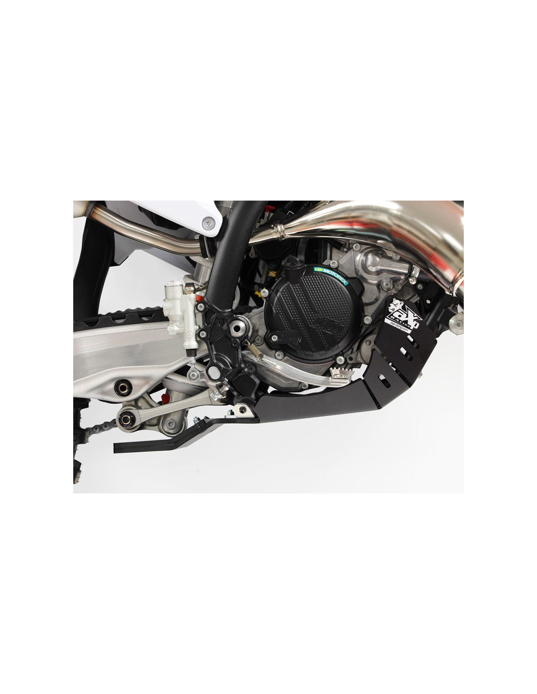 Right side of the black HDPE plastic skid plate with linkage guard for KTM and Husqvarna