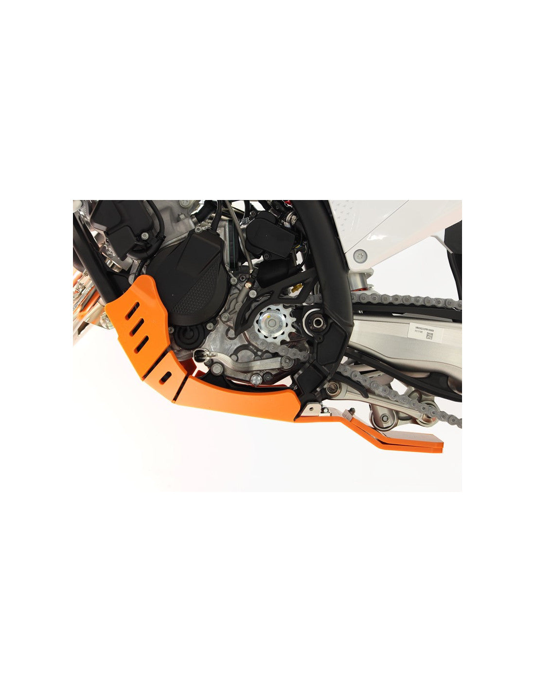 Côté gauche du sabot orange en plastique PEHD avec protection de biellette pour KTM 125SX et 125XC