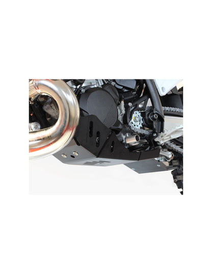 Left side of the black HDPE plastic skid plate with linkage guard for KTM 250-300 - Husqvarna 250-300