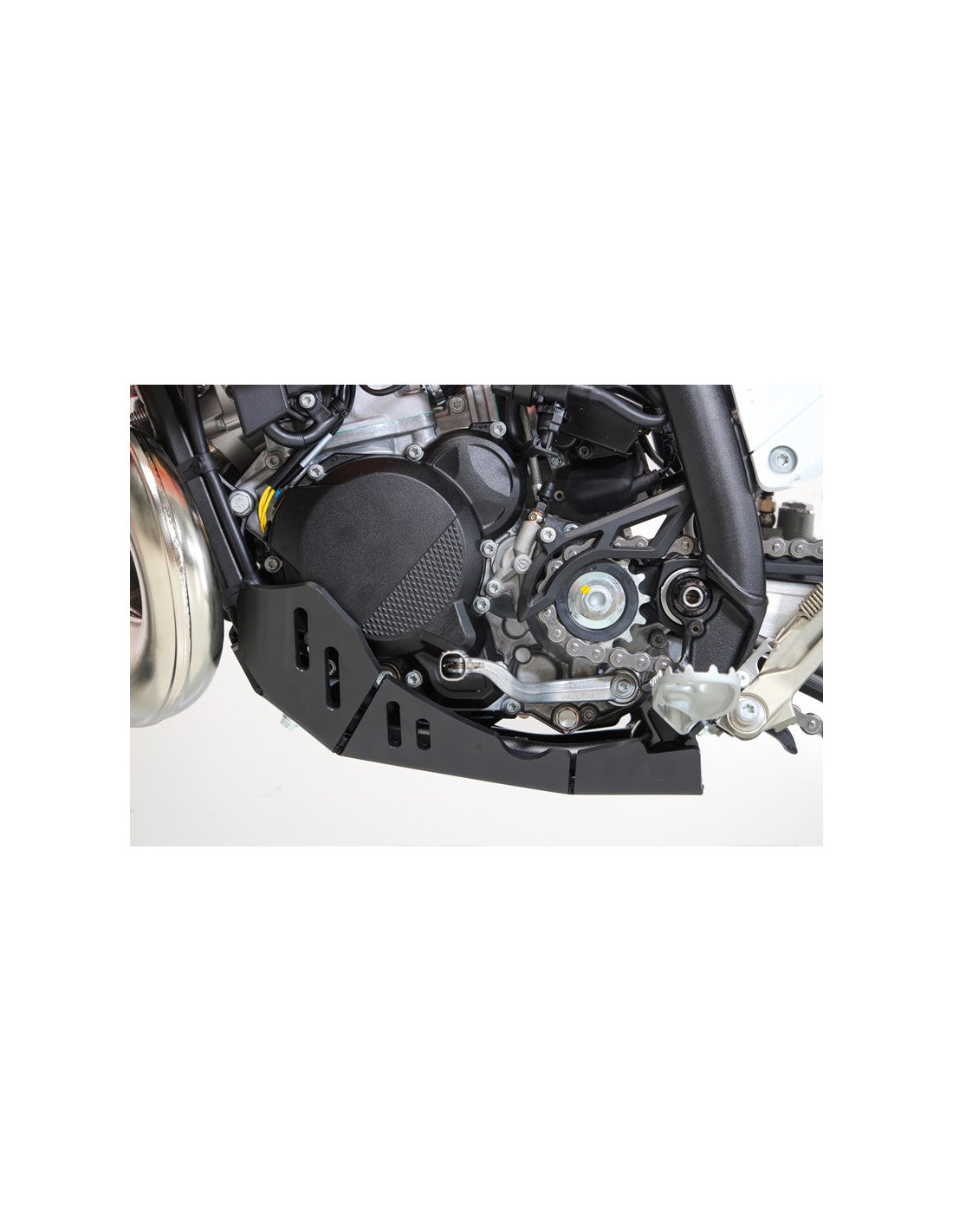 Left side of the black HDPE plastic skid plate for KTM 250EXC and 300EXC