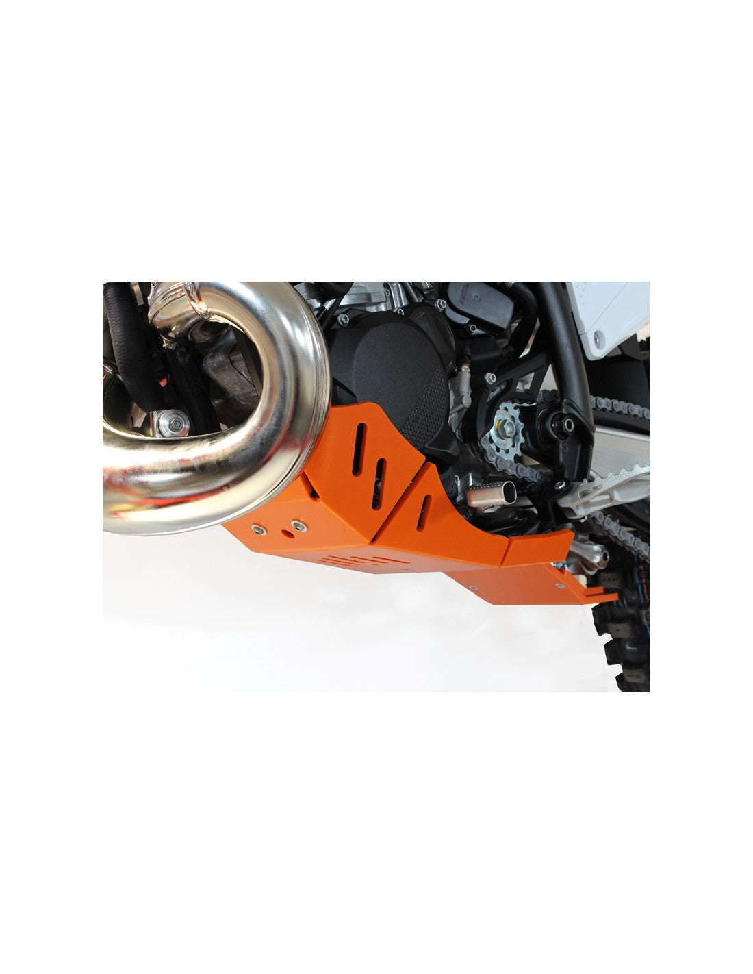 Côté gauche du sabot orange en plastique PEHD avec protection de biellette pour KTM 250SX - 300XC