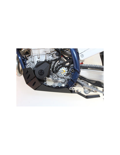 Left side of the black HDPE plastic skid plate with linkage guard for KTM - Husqvarna