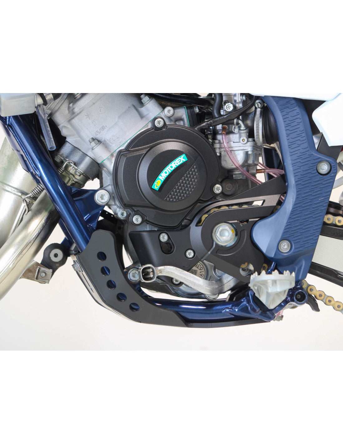Left side of the 6mm black HDPE plastic skid plate for KTM 65SX / Husqvarna TC65 / GasGas MC65