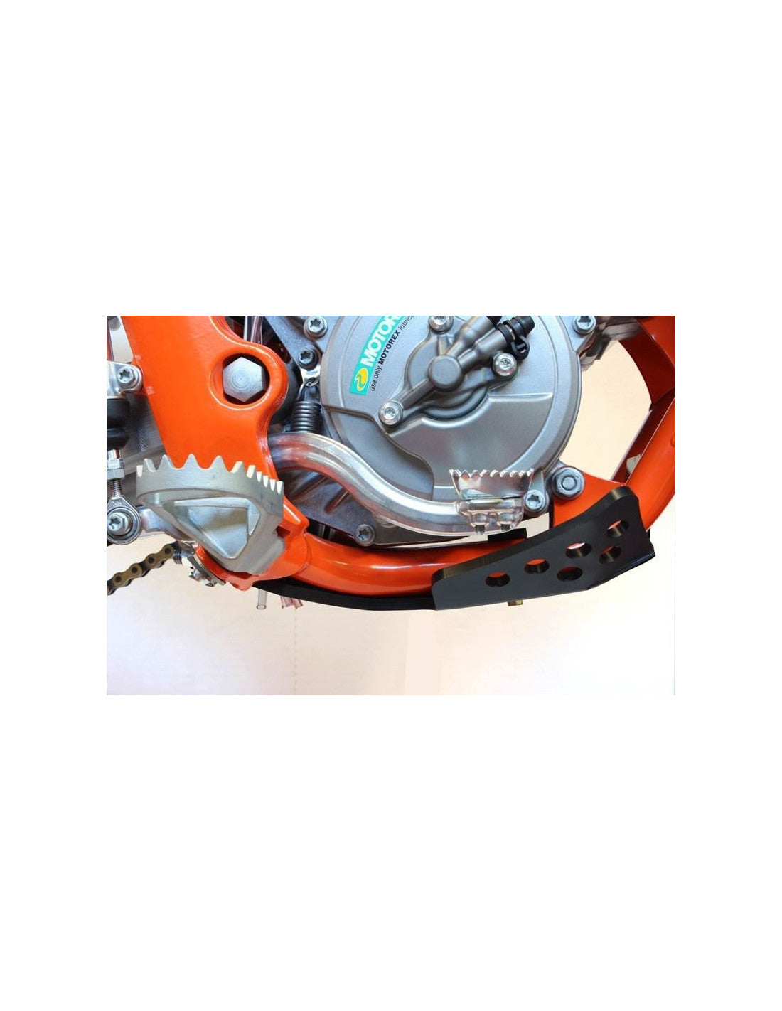 Right side of the black 6mm HDPE plastic skid plate for KTM - GasGas - Husqvarna 65cc