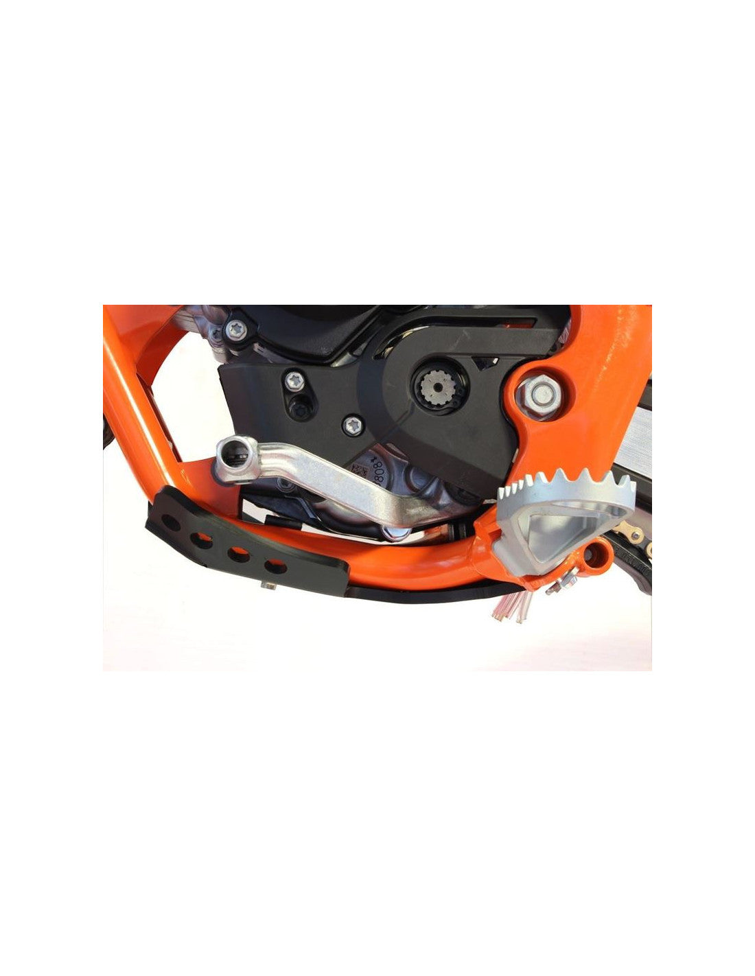 Right side of the black 6mm HDPE plastic skid plate for KTM - GasGas - Husqvarna 65cc