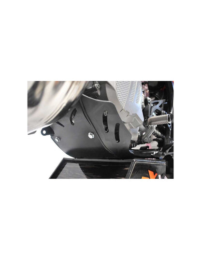 Left side of the black HDPE plastic skid plate for KTM / Husqvarna 250 - 300 2T