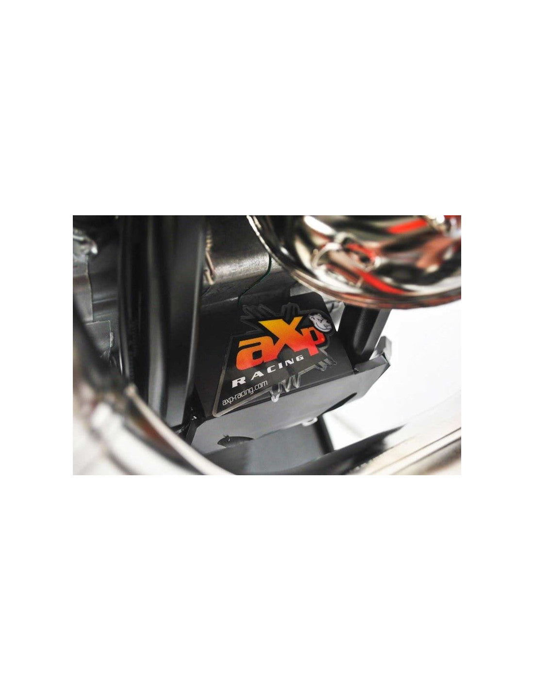 Close up view of the black HDPE plastic skid plate for KTM / Husqvarna 250 - 300 2T