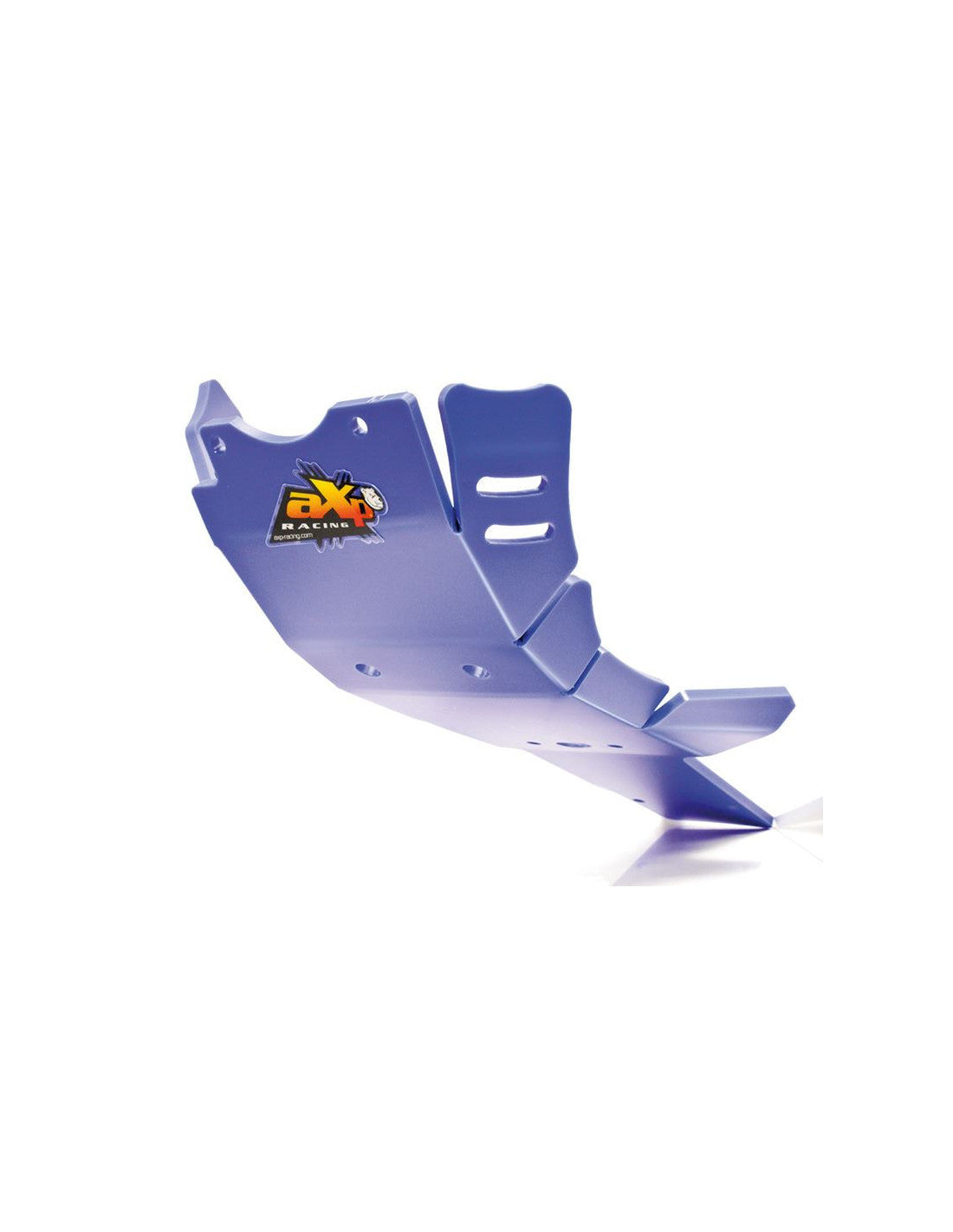 Left side of the blue HDPE plastic skid plate with linkage guard for Sherco 125SER