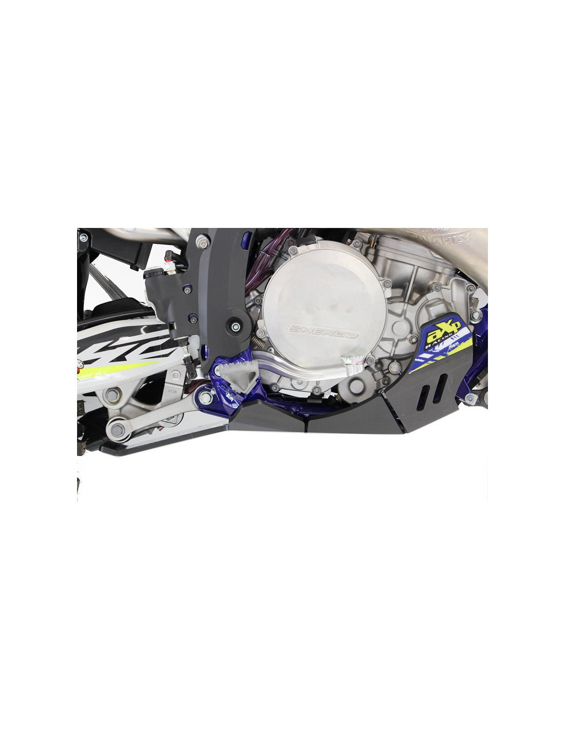 Right side of the black HDPE plastic skid plate with linkage guard for Sherco 250 - 300 2T