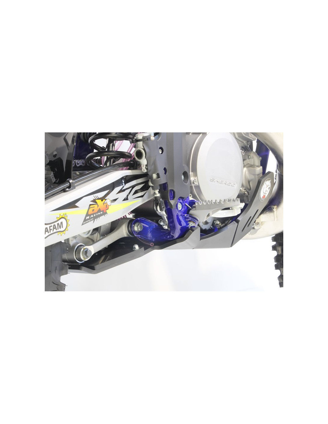 Left side of the black HDPE plastic skid plate with linkage guard for Sherco 250 - 300 2T