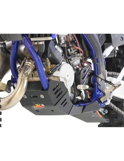 Left side of the black HDPE plastic skid plate with linkage guard for Sherco 125SE Factory