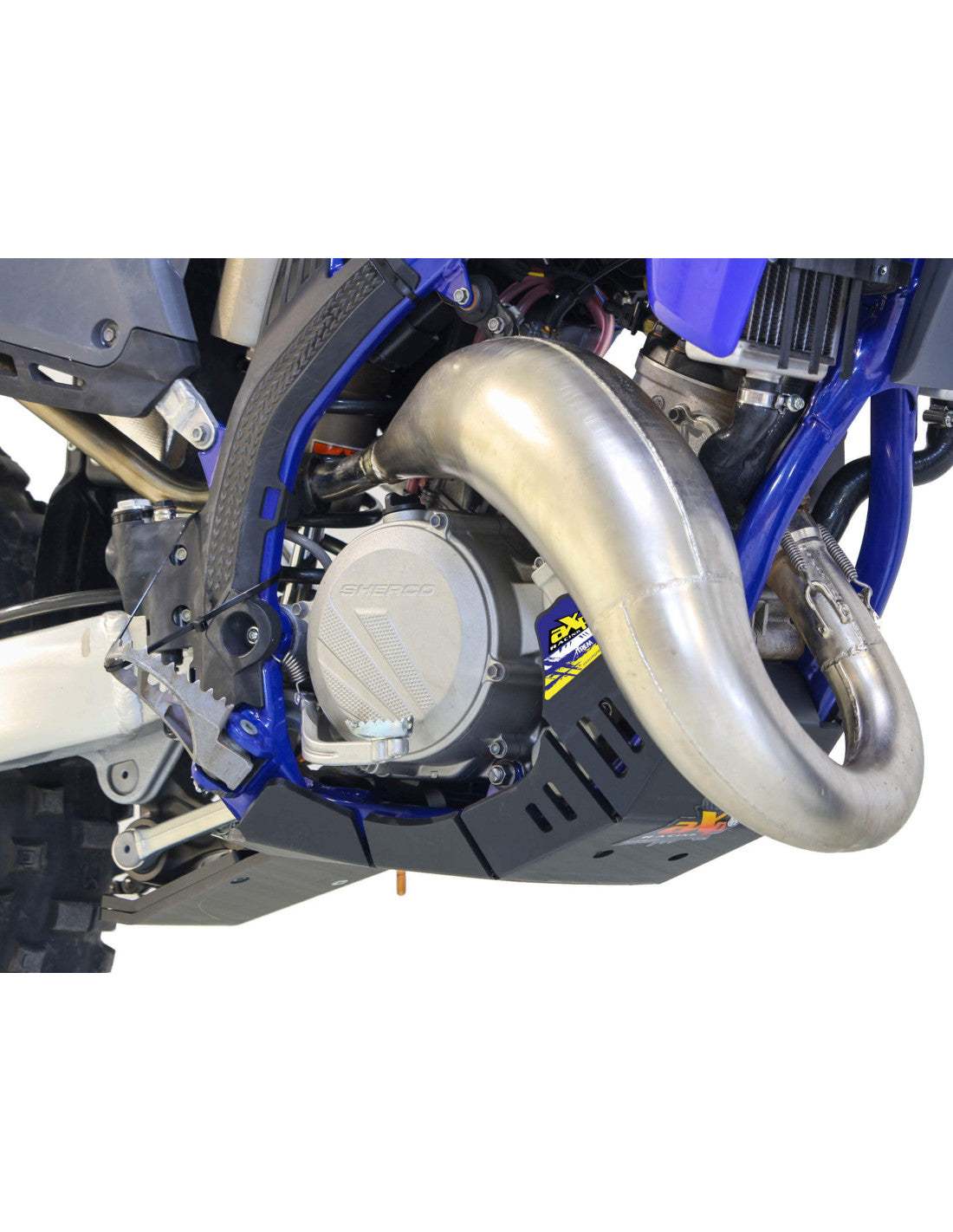 Black HDPE plastic skid plate with linkage guard for Sherco 125SE Factory