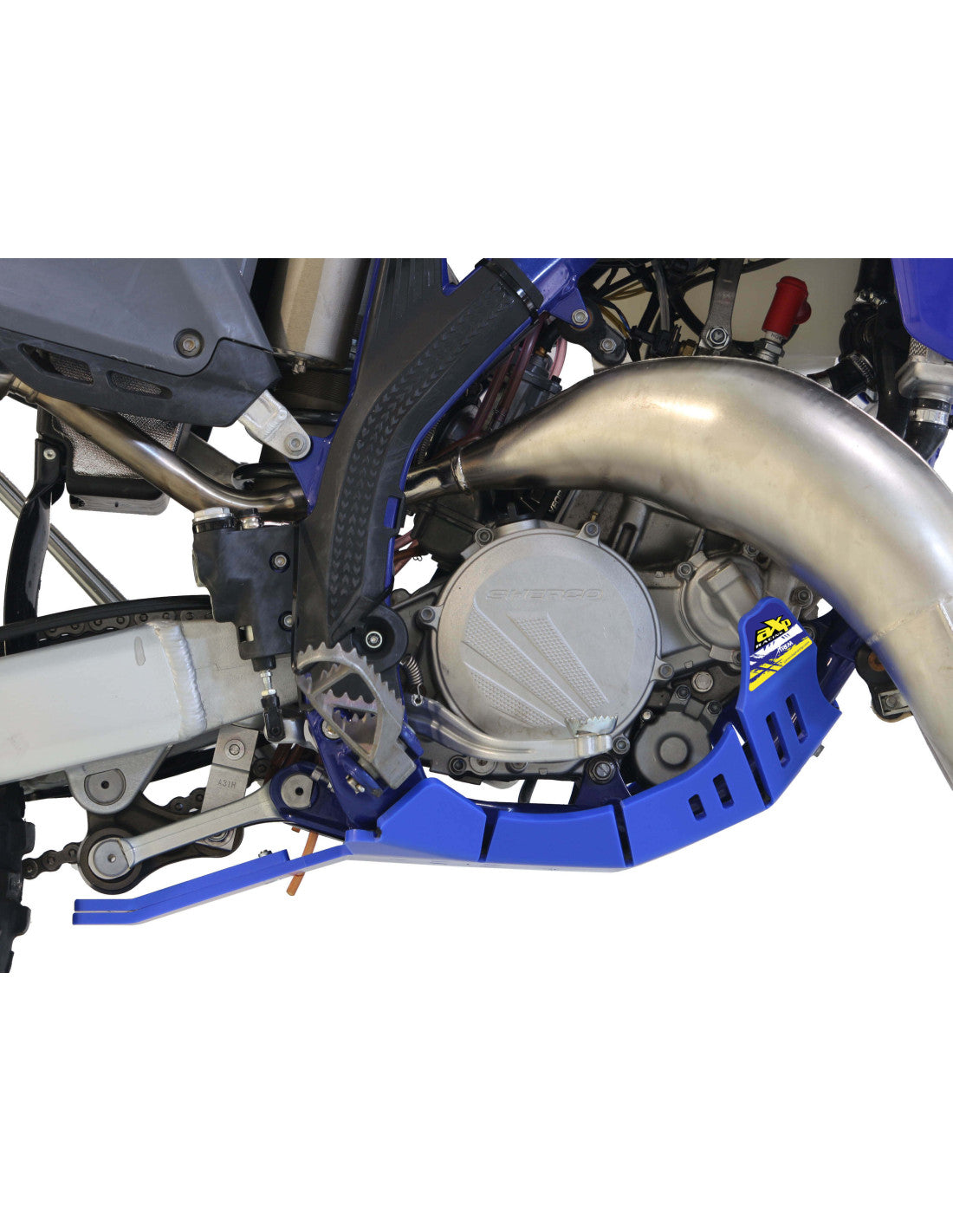 Côté droit du sabot bleu en plastique PEHD avec protection de biellette pour Sherco 125SE Factory