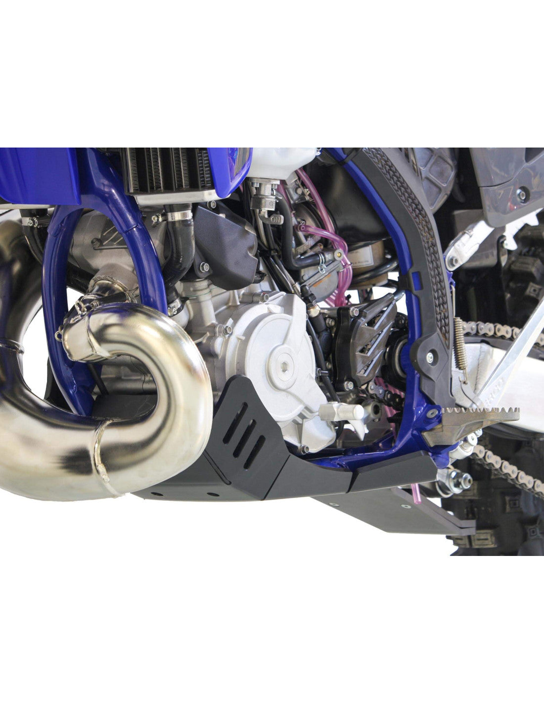 Left side of the black HDPE plastic skid plate with linkage guard for Sherco SE250 - SE300 Factory