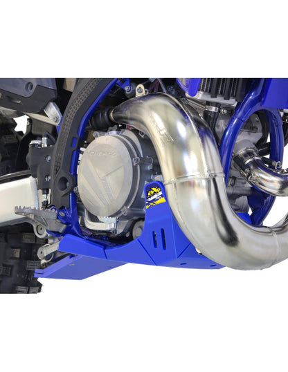 Blue HDPE plastic skid plate with linkage guard for Sherco SE250 - SE300 Factory