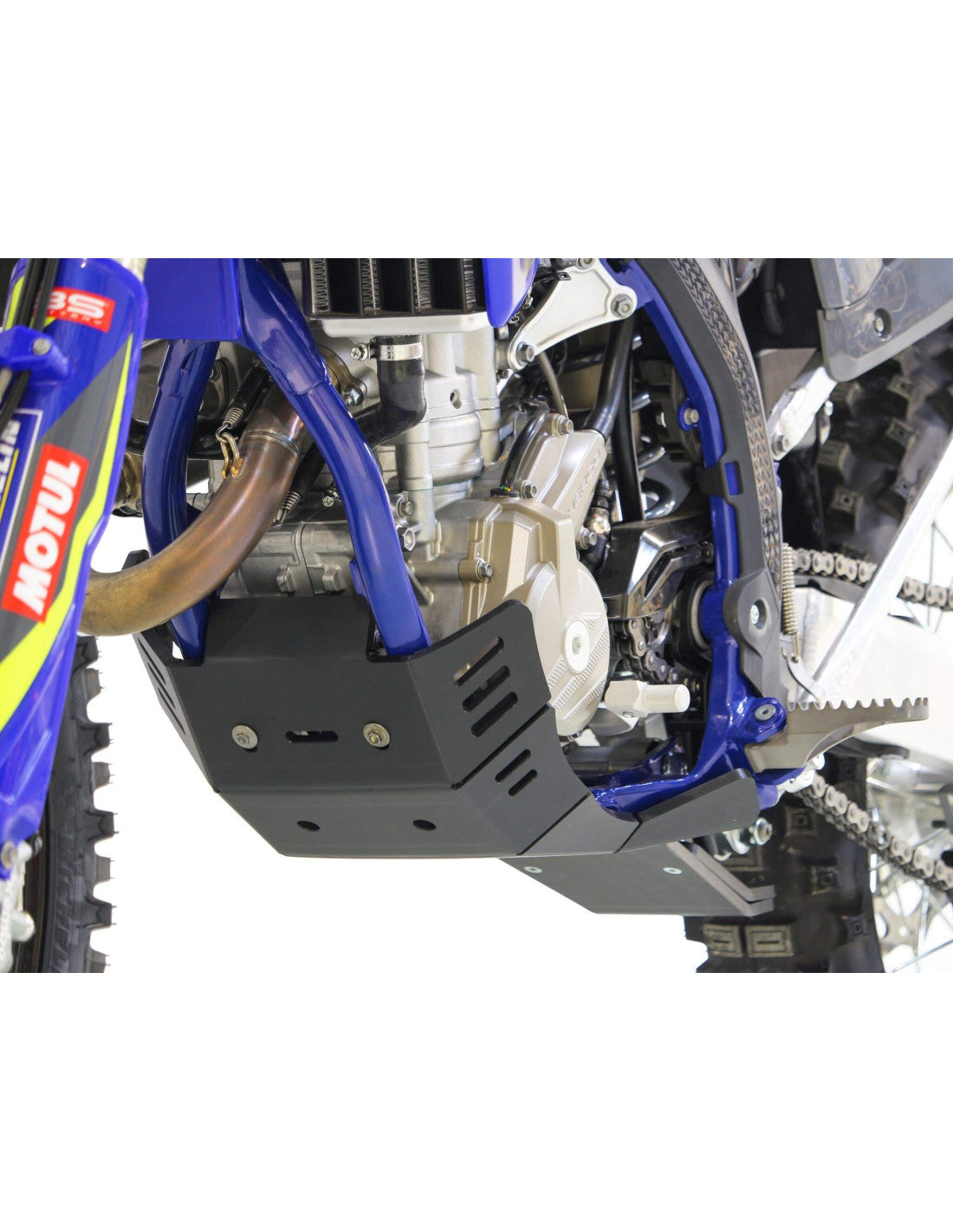 Left side of the black HDPE plastic skid plate with linkage guard for Sherco SEF250 - SEF300 Factory