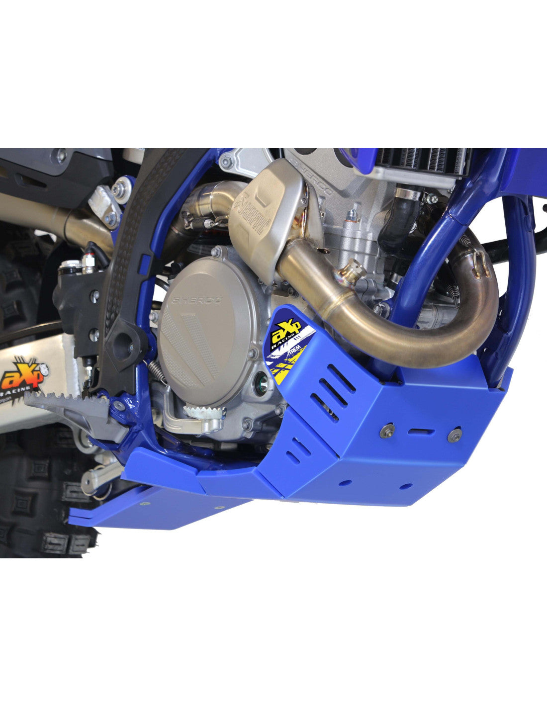 Blue HDPE plastic skid plate with linkage guard for Sherco SEF250 - SEF300 Factory