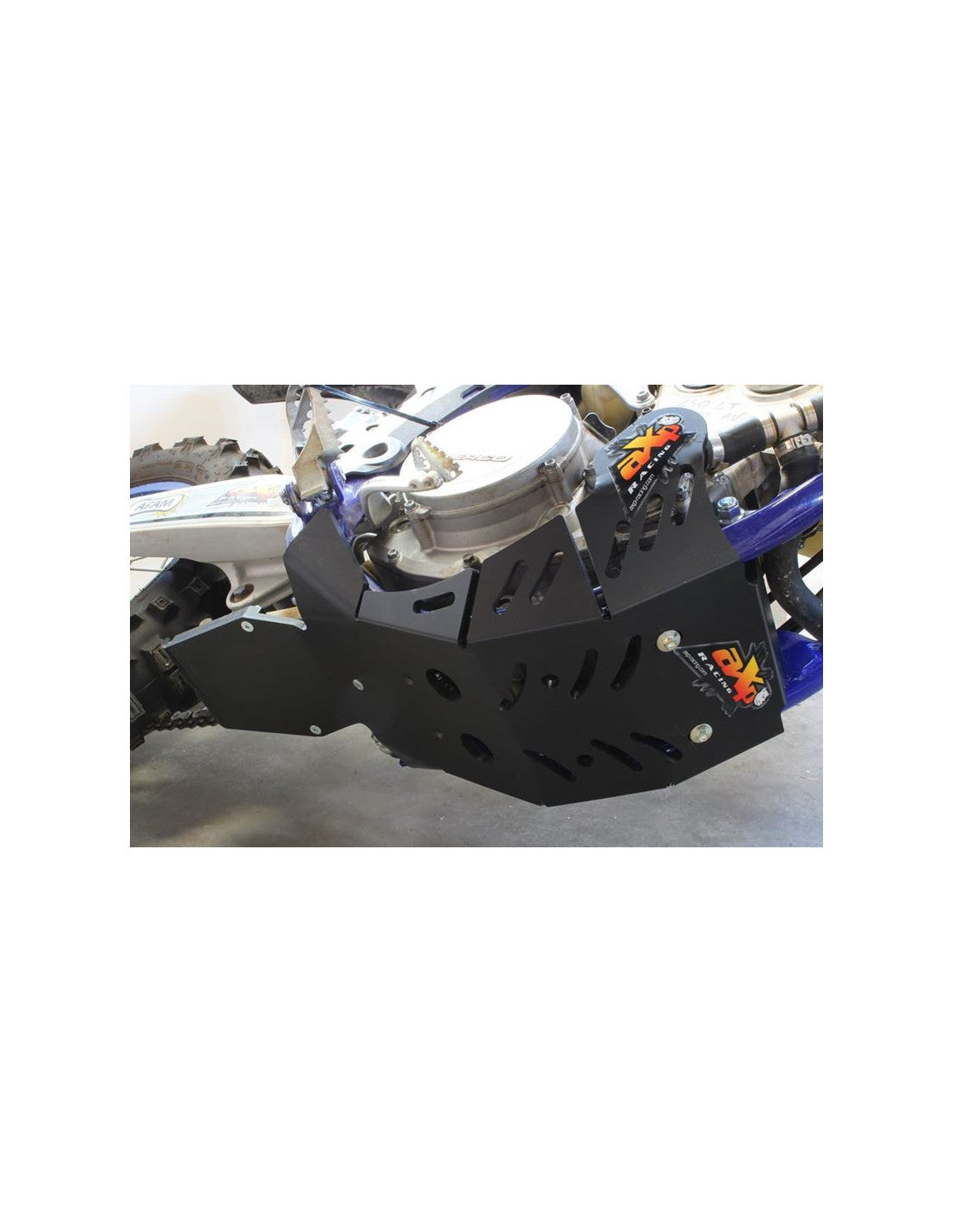Bottom view of the black HDPE plastic skid plate with linkage guard for Sherco SER250F - SER300F