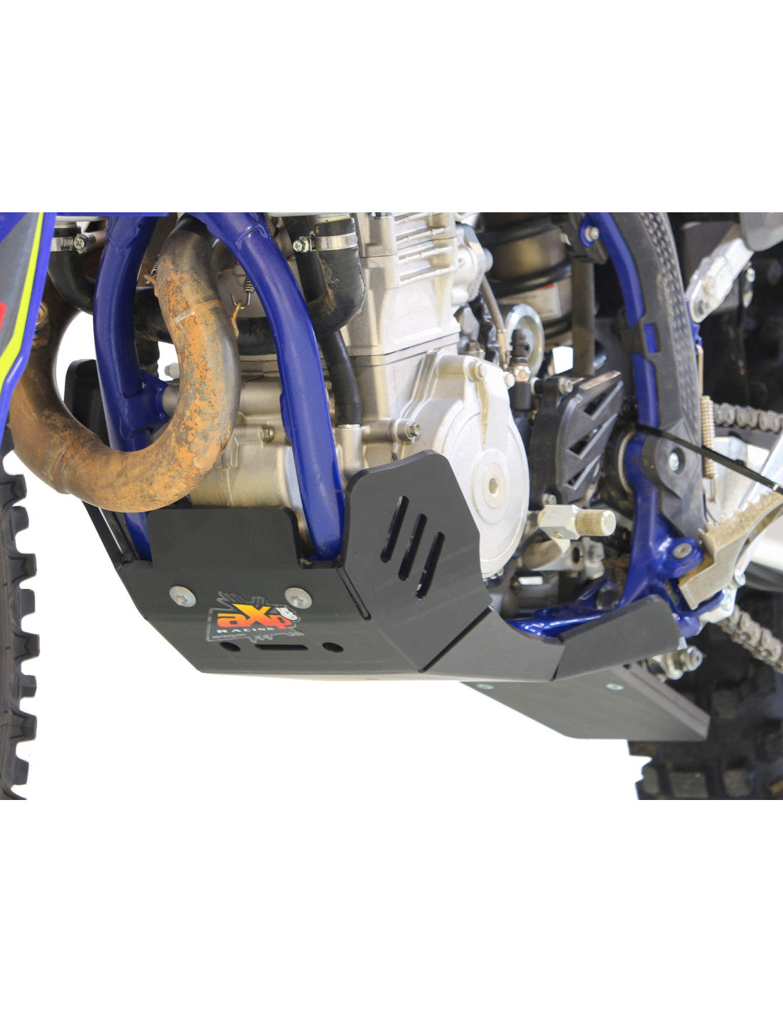 Left side of the black HDPE plastic skid plate with linkage guard for Sherco SEF450 / SEF500 Factory