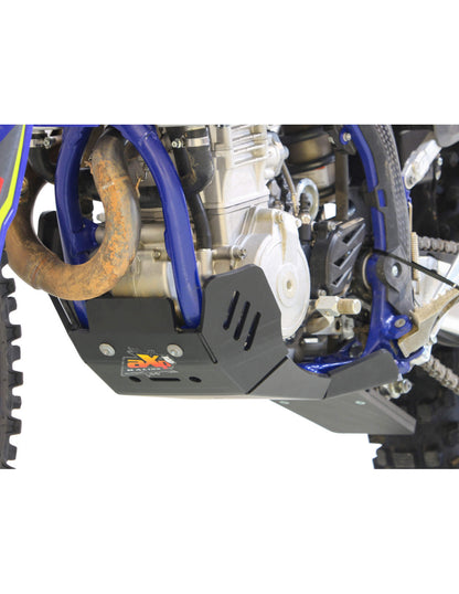Left side of the black HDPE plastic skid plate with linkage guard for Sherco SEF450 / SEF500 Factory