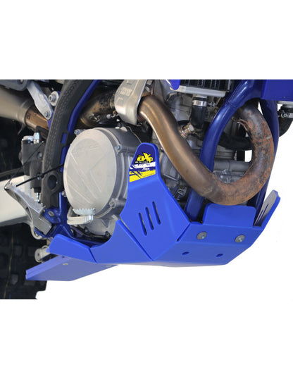 Blue HDPE plastic skid plate with linkage guard for Sherco SEF450 / SEF500 Factory