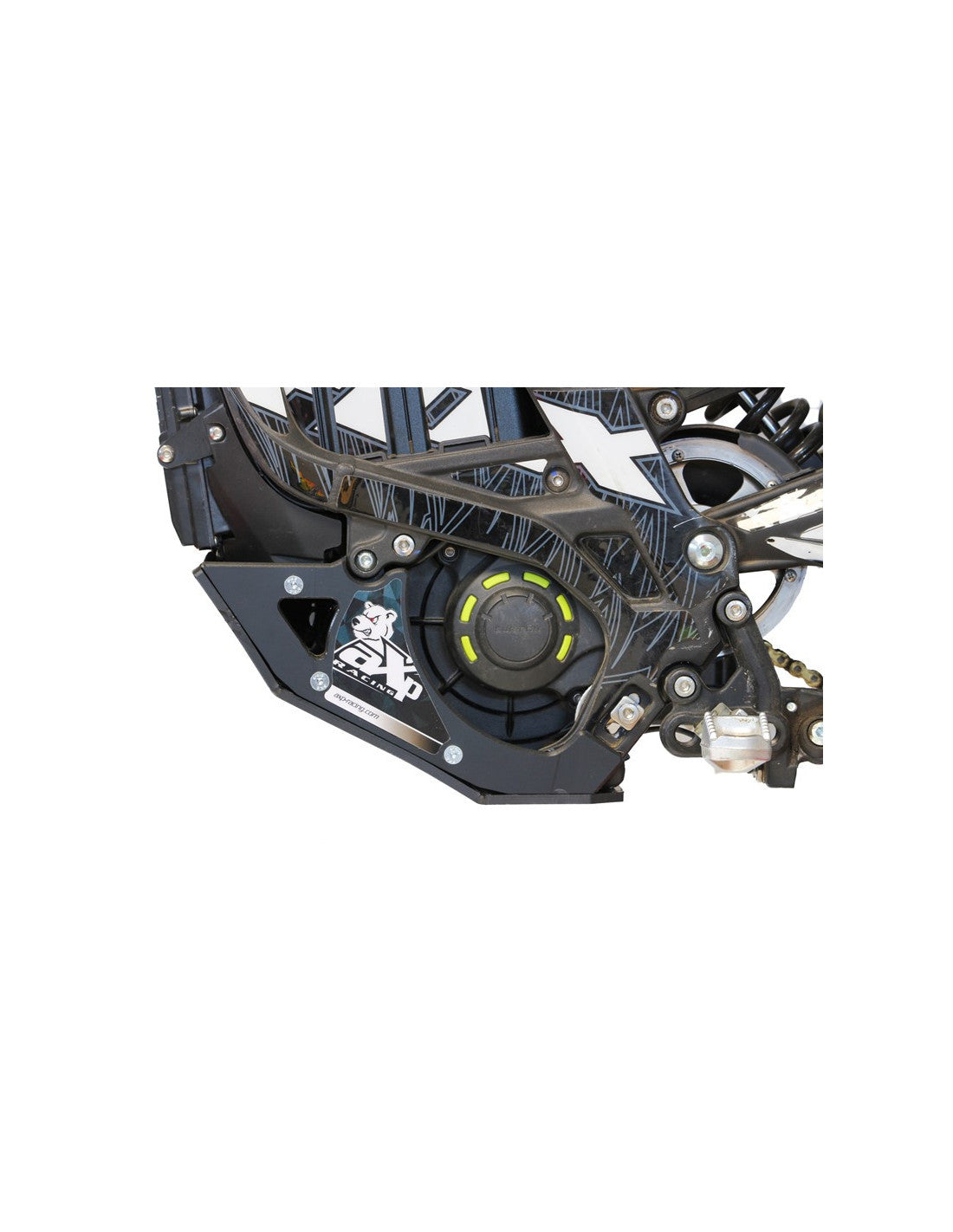 Left side of the black HDPE plastic skid plate for Surron Lightbee