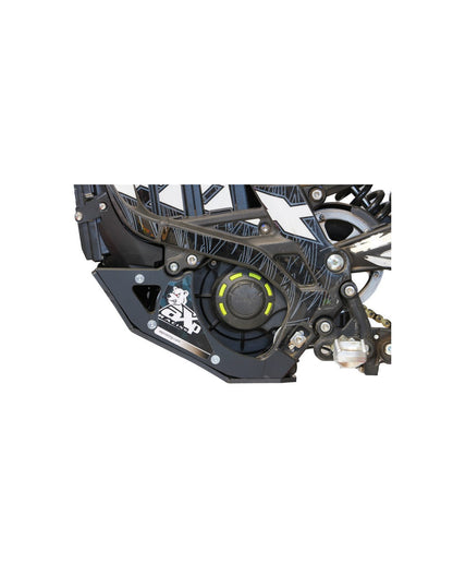 Left side of the black HDPE plastic skid plate for Surron Lightbee