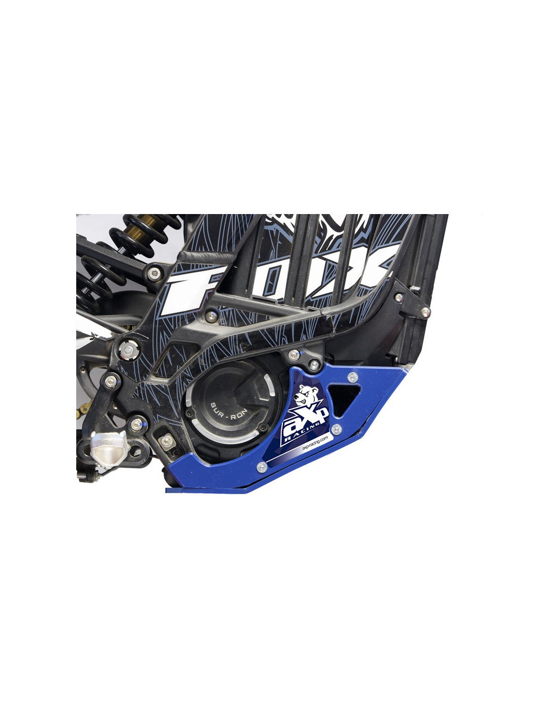 Right side of the blue HDPE plastic skid plate for Surron Lightbee