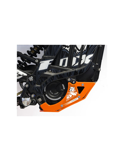 Right side of the orange HDPE plastic skid plate for Surron Lightbee