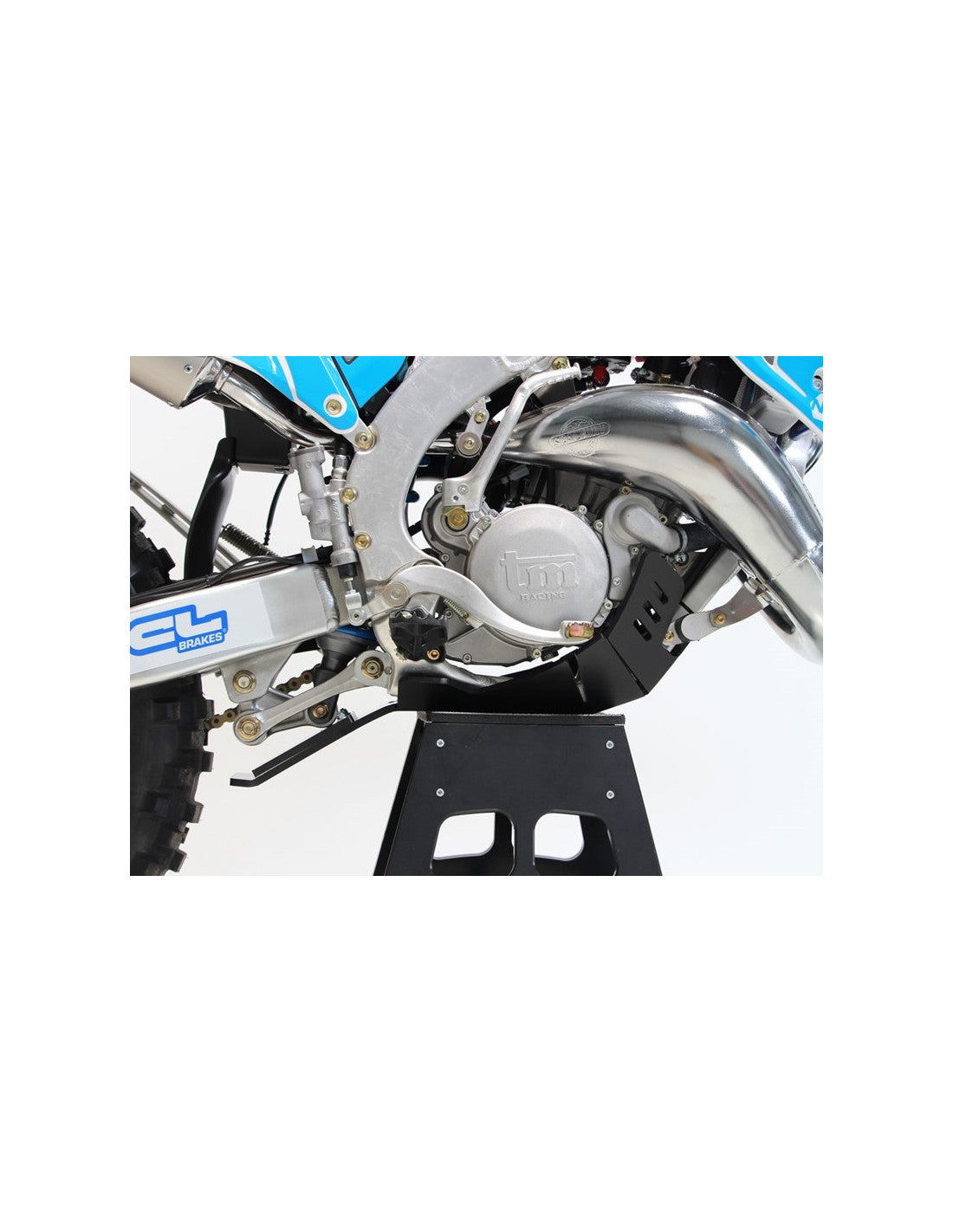 Côté gauche du sabot noir en plastique PEHD avec protection de biellette pour TM Racing EN125Fi et EN144Fi
