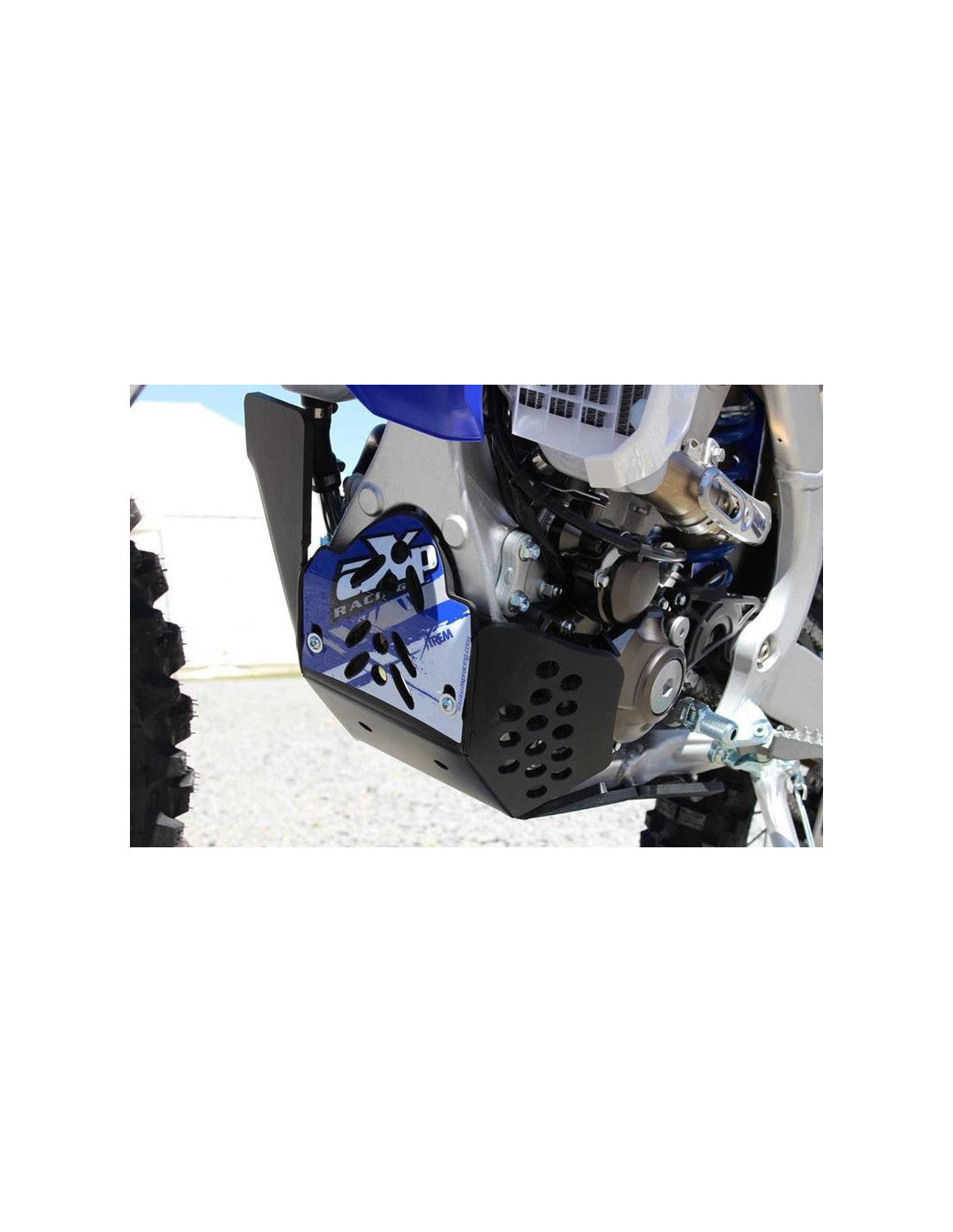 Left side of the black HDPE plastic skid plate with linkage guard for Yamaha WR250F - WR450F
