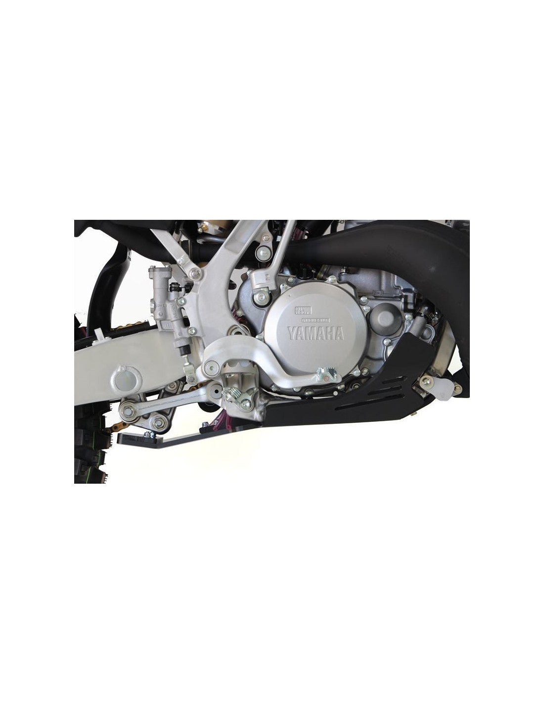 Right side of the black HDPE plastic skid plate with linkage guard for Yamaha YZ250 - WR250 - YZ250X
