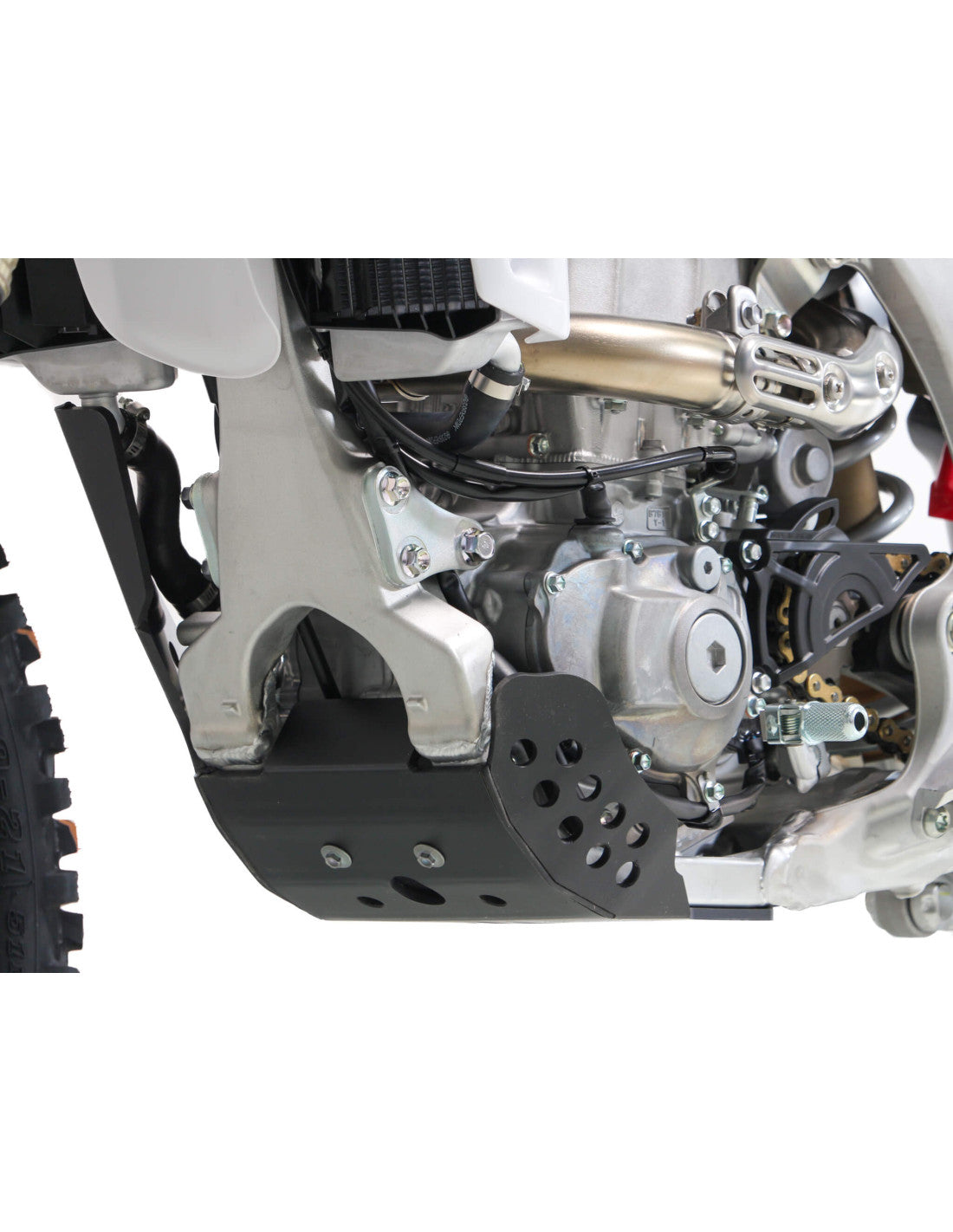 Left side of the black 6mm HDPE plastic skid plate for the Yamaha YZ250F