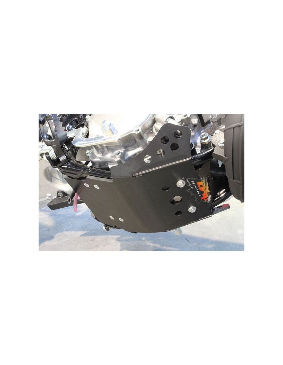 Bottom view of the 6mm black PEHD plastic skid plate for Yamaha YZ65
