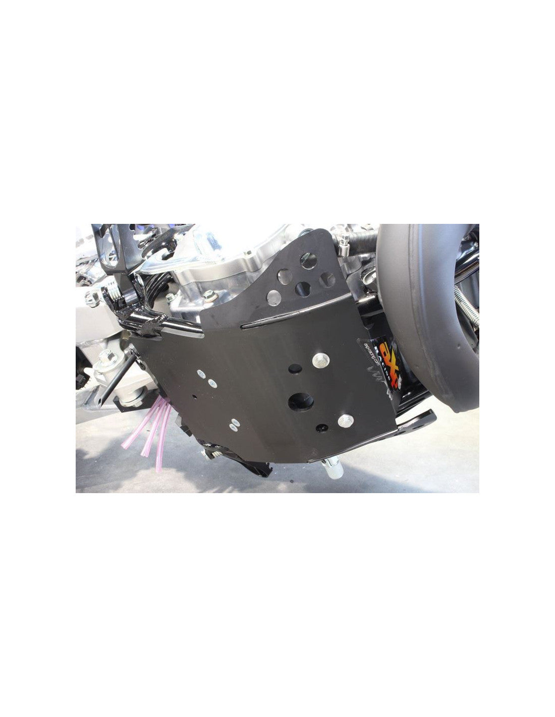 Bottom view of the 6mm black PEHD plastic skid plate for Yamaha YZ85