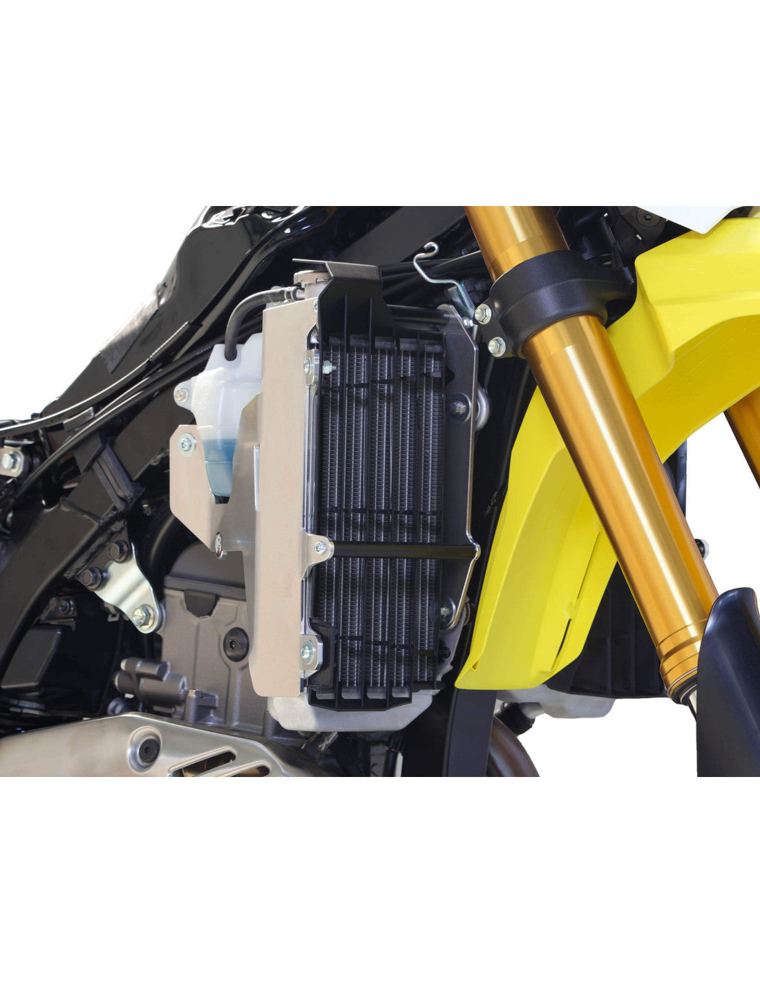 Vue latérale droite des protections de radiateurs en aluminium avec entretoises noires pour Suzuki DR-Z4S