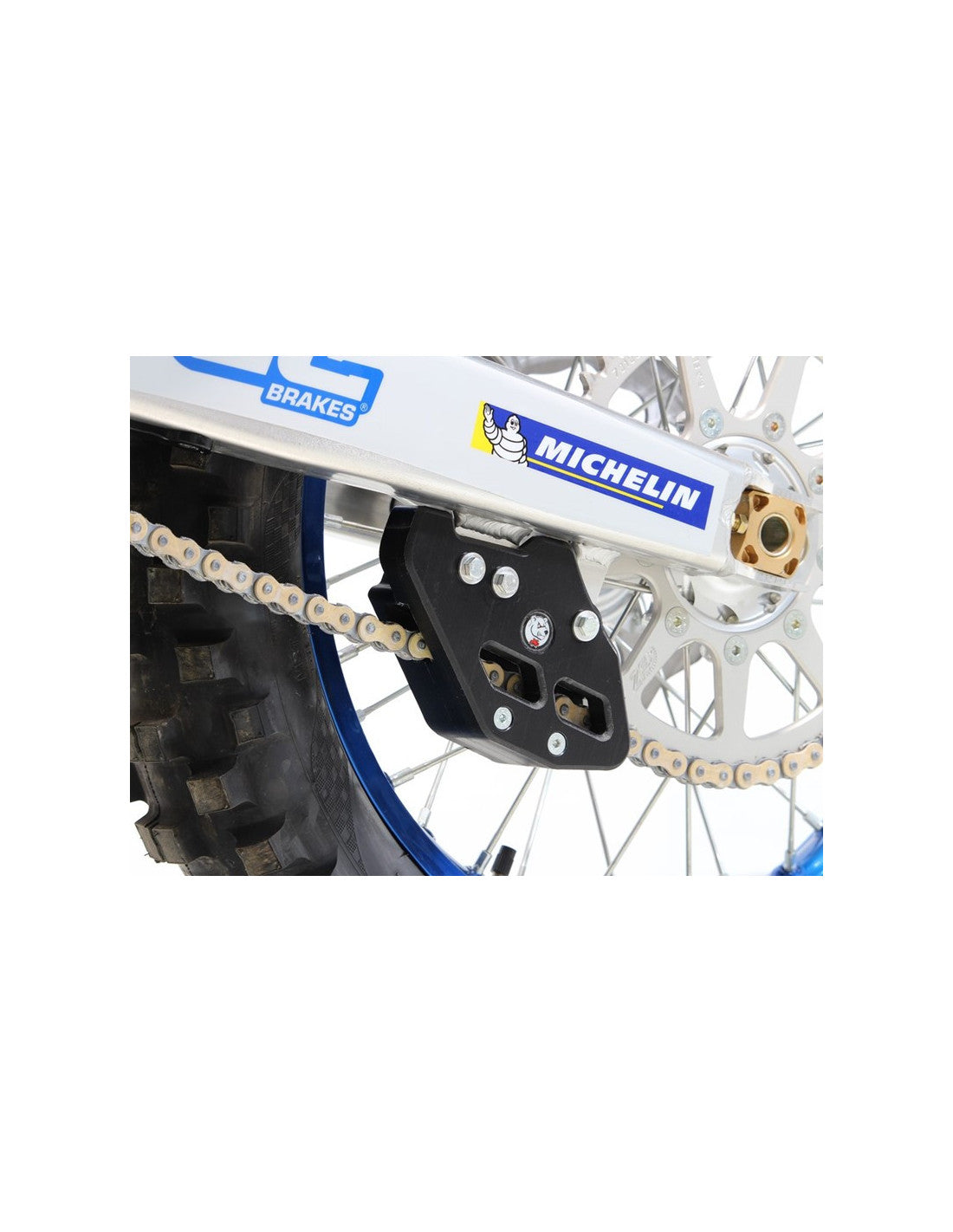 Vue avant du guide chaine noir en plastique UHMW pour TM Racing