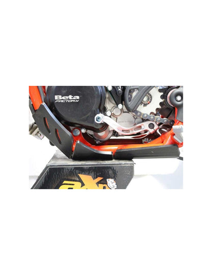 Left side of the black HDPE plastic skid plate with linkage guard for Beta 250 - 300RR