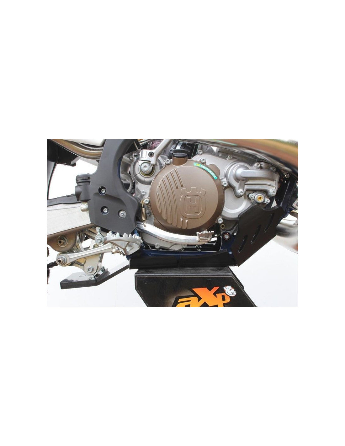 Right side of the black HDPE plastic skid plate with linkage guard for GasGas - KTM - Husqvarna enduro 2T