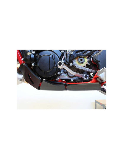 Left side of the black HDPE plastic skid plate with linkage guard for GasGas Enduro 2T