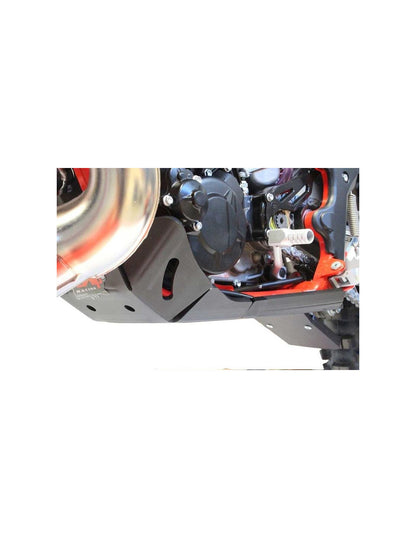 Right side of the black HDPE plastic skid plate with linkage guard for GasGas Enduro 2T