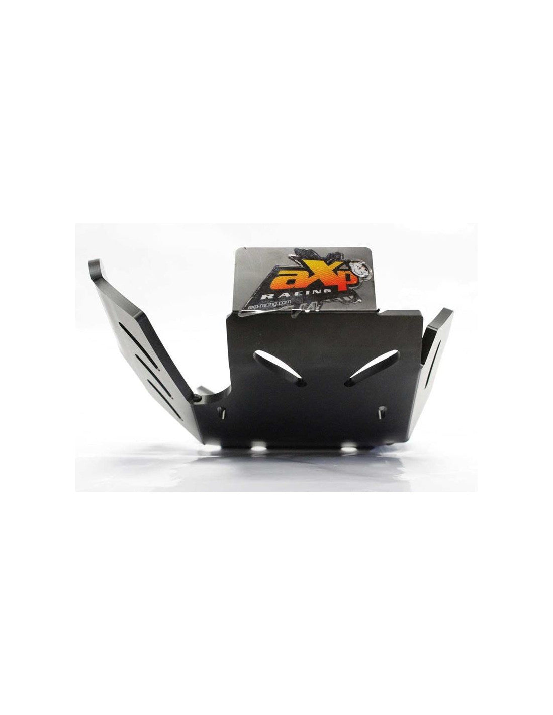 Front view of the black HDPE plastic skid plate with linkage guard for Husqvarna 250 - 300 2T